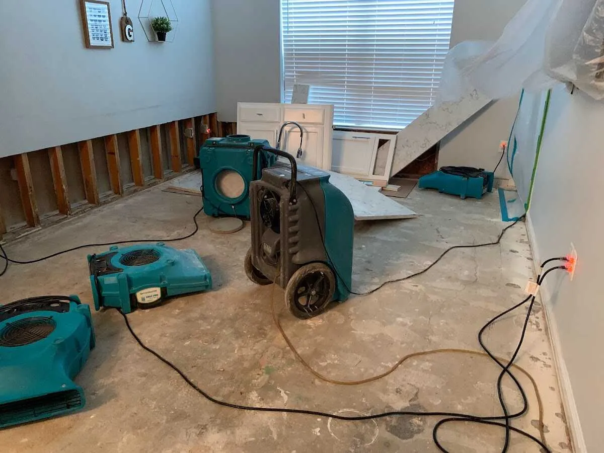 Dehumidifier in flood-cut room for Water Damage Restoration in Rio del Mar