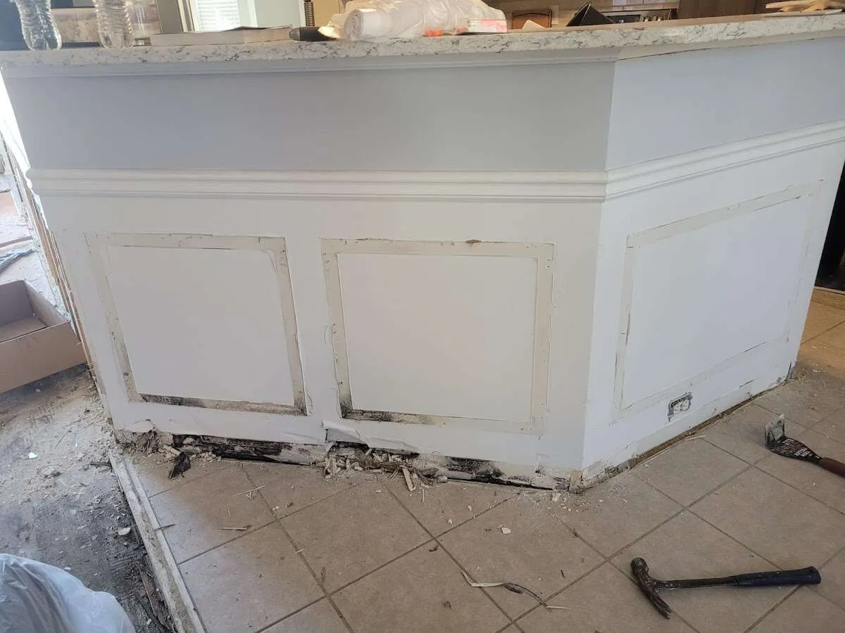 Water damage and mold on kitchen during Storm Damage Restoration in Rio del Mar